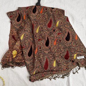 Paisley Print Pashmina Scarf Shawl 55% Pashmina 45% Silk jewel tones